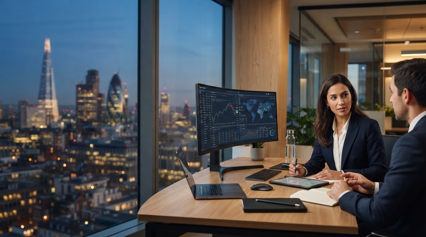 Regent Fundvale platform interface displayed over a calm financial data backdrop